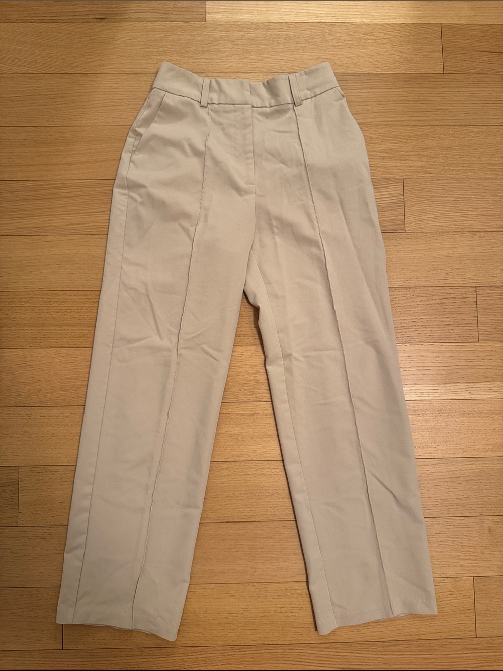 High-Rise Tailored Straight Trousers in Light Beige